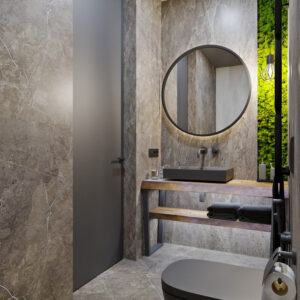 3d rendering modern bathroom design with tiles concrete marble