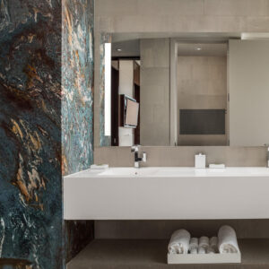 3d rendering modern design marble tile toilet bathroom