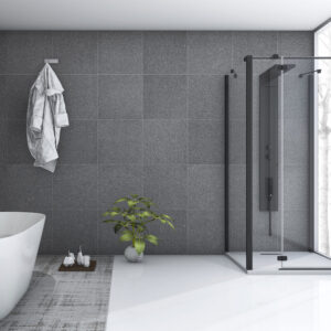 3d rendering modern style bathroom with nice winter view