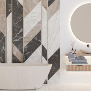 beautiful light modern bathroom white color marble texture bathtub washbasin home interior contemporary style luxury bathroom design interior design project 3d rendering