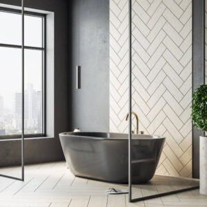 contemporary bathroom interior with black bath