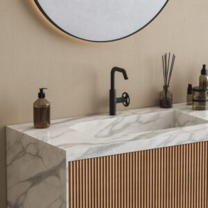 dark bathroom interior with black parquet floor black bathtub black toilet square mirrors